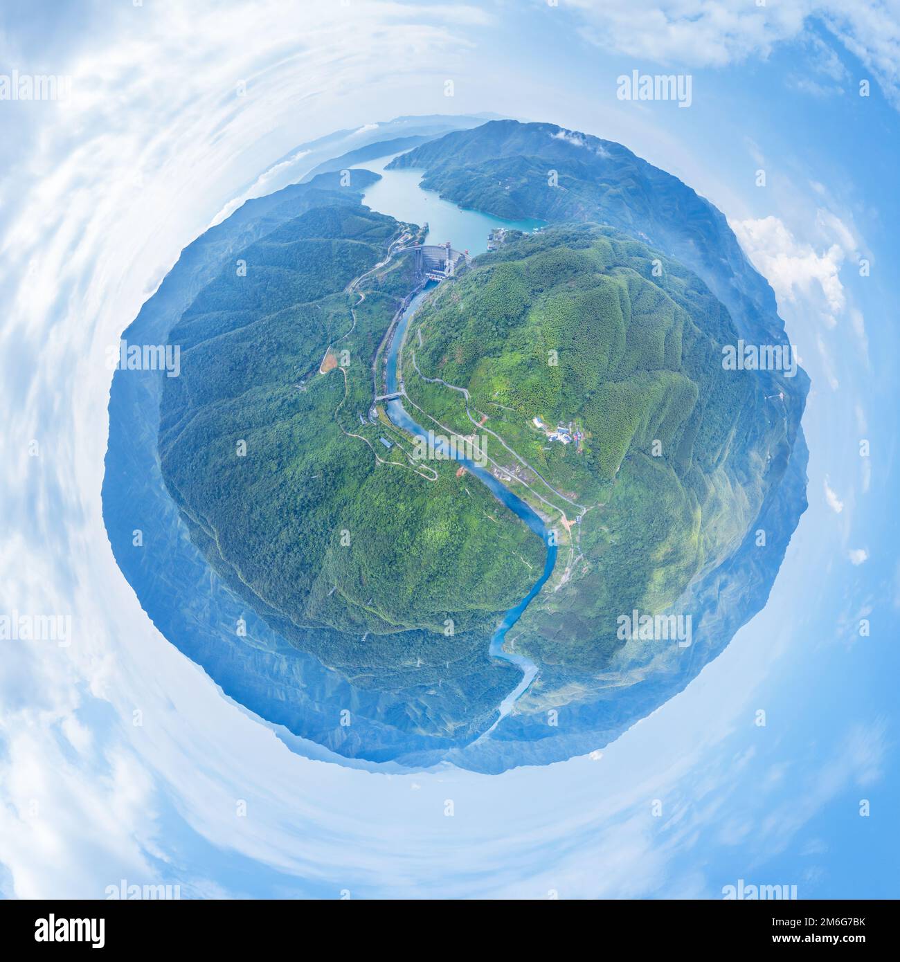Little planet image of small hydroelectric station Stock Photo