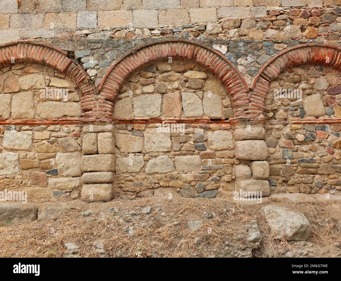 Historic aqueduct wall in Merida, Extremadura - Spain Stock Photo