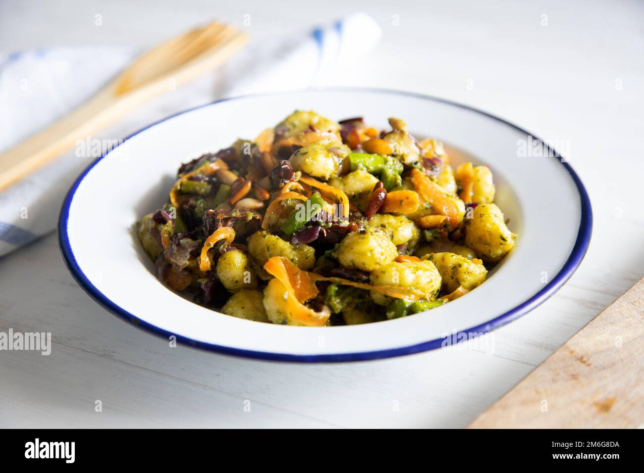 Sautéed gnocchi with grilled vegetables. Typical Italian recipe Stock