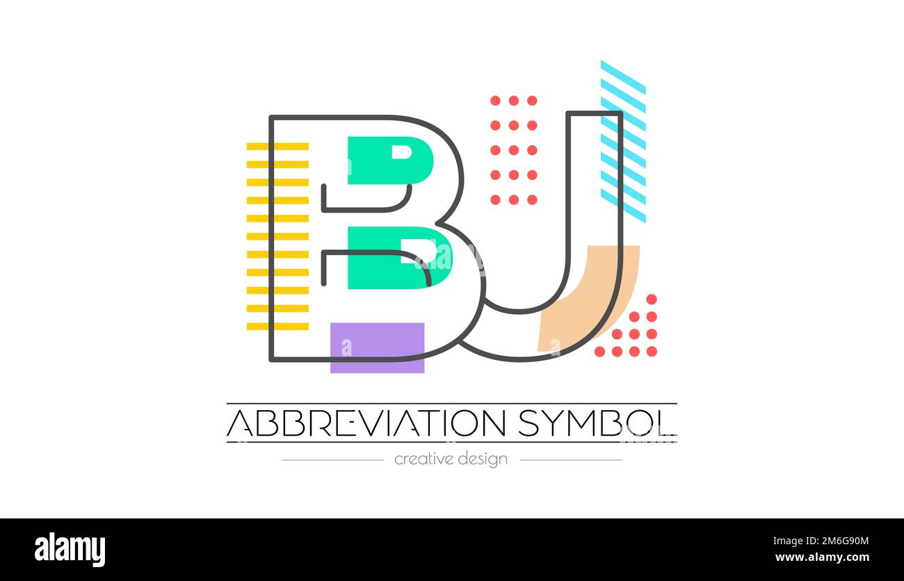 Letters B and J. Merging of two letters. Initials logo or abbreviation symbol. Vector illustration for creative design and creative ideas. Flat style. Stock Vector