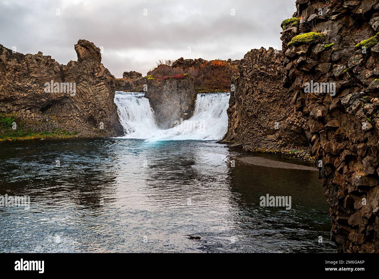 Hjalparfoss waterfall in South Iceland Stock Photo