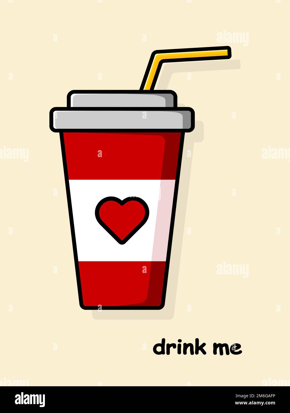 Cartoon glass with a drink. Drink me postcard. Vector illustration