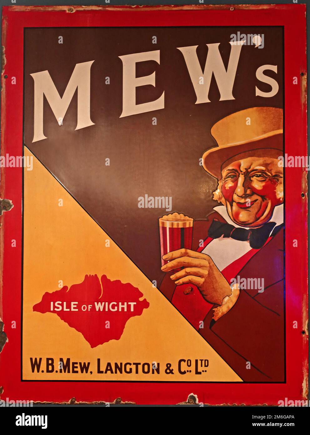MEW, MEWs Isle Of Wight ales, metal enamel advertisement promotion of beers and ales Stock Photo