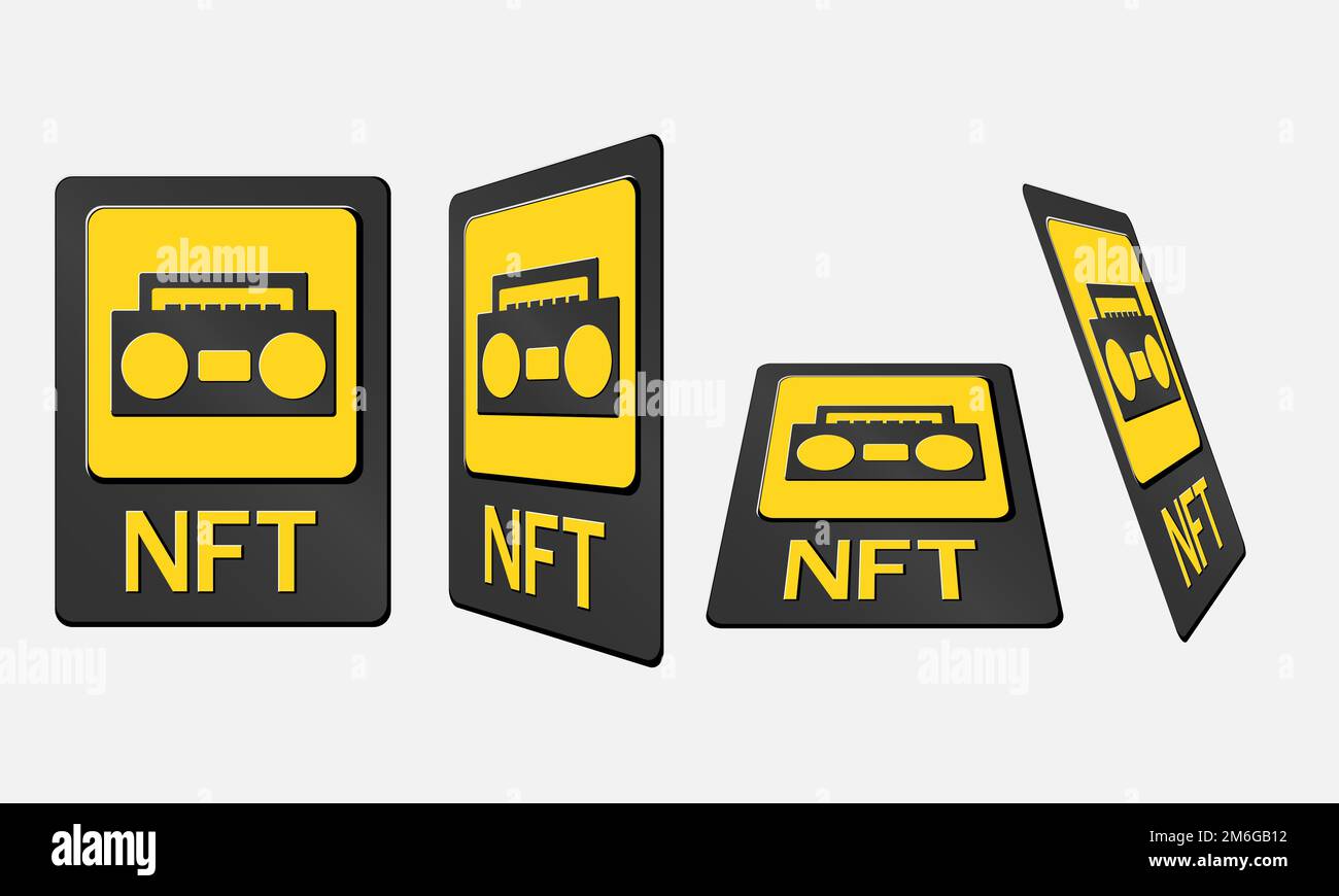 Nft Sign 3D token NFT cards in crypto artwork. NFT card with music in ...