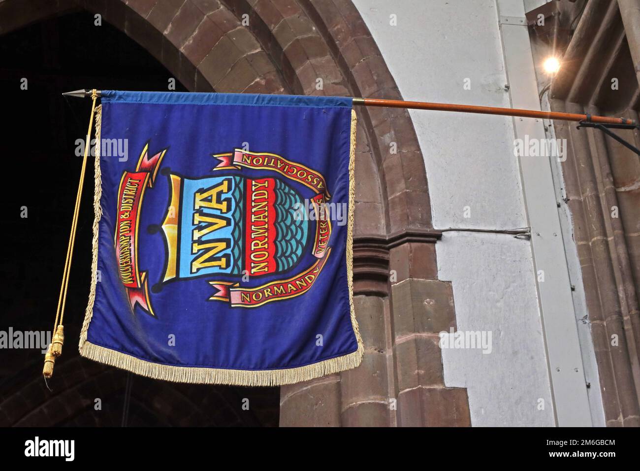 Wolverhampton & District Normandy Veterans Association flag, in St Peter's Collegiate Church,Lich Gate, Queen Square Wolverhampton, WV1 1TS Stock Photo