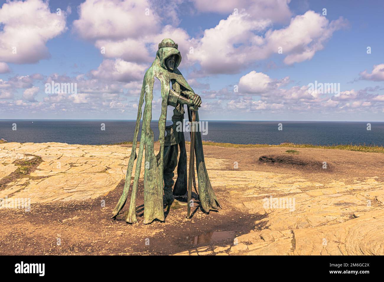 Tintagel May 30 2022 Statue of the legendary King Arthur in the