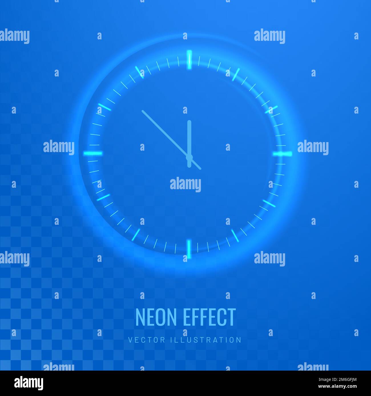 Clock light effect in digital futuristic style. Glowing clock