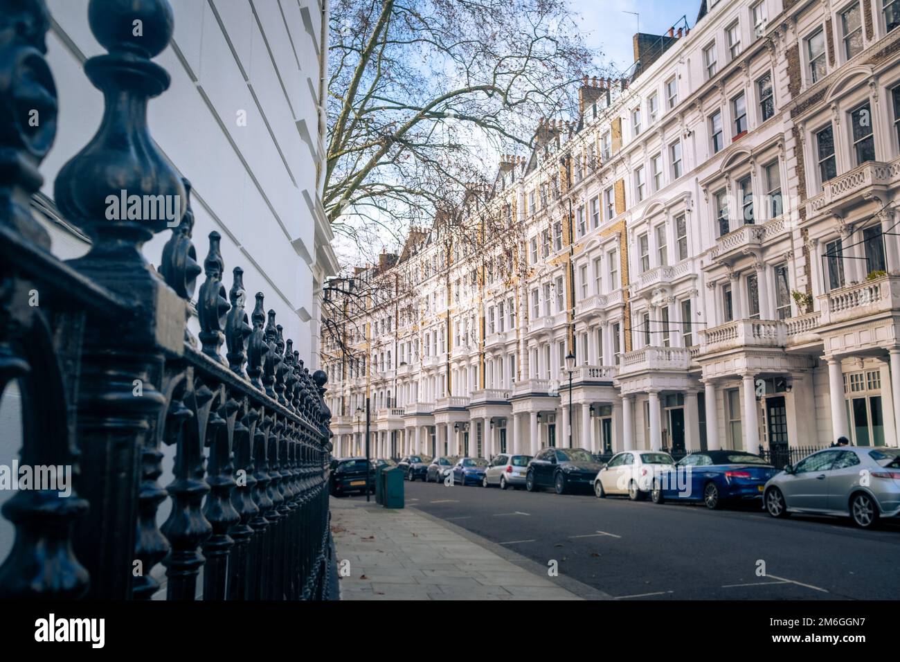 London- Terraced street of upmarket Kensington Townhouses in SW5 south west London Stock Photo