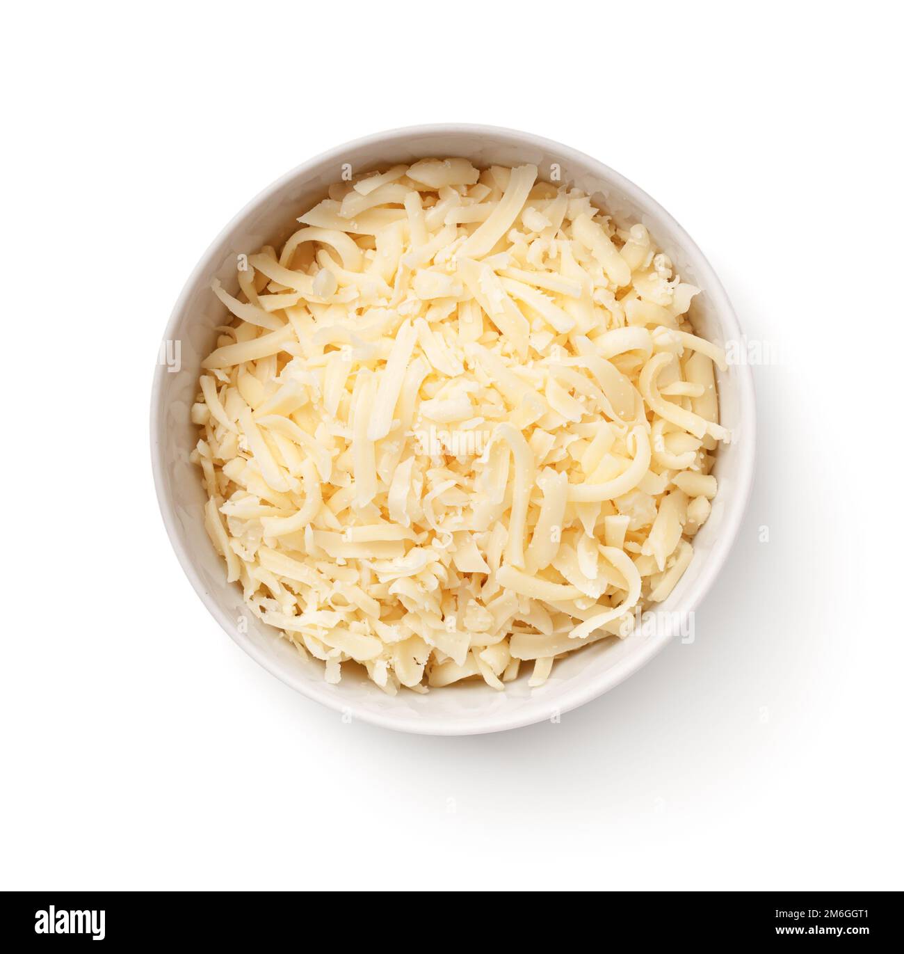 Grated Gouda Cheese In White Bowl Isolated Stock Photo - Alamy