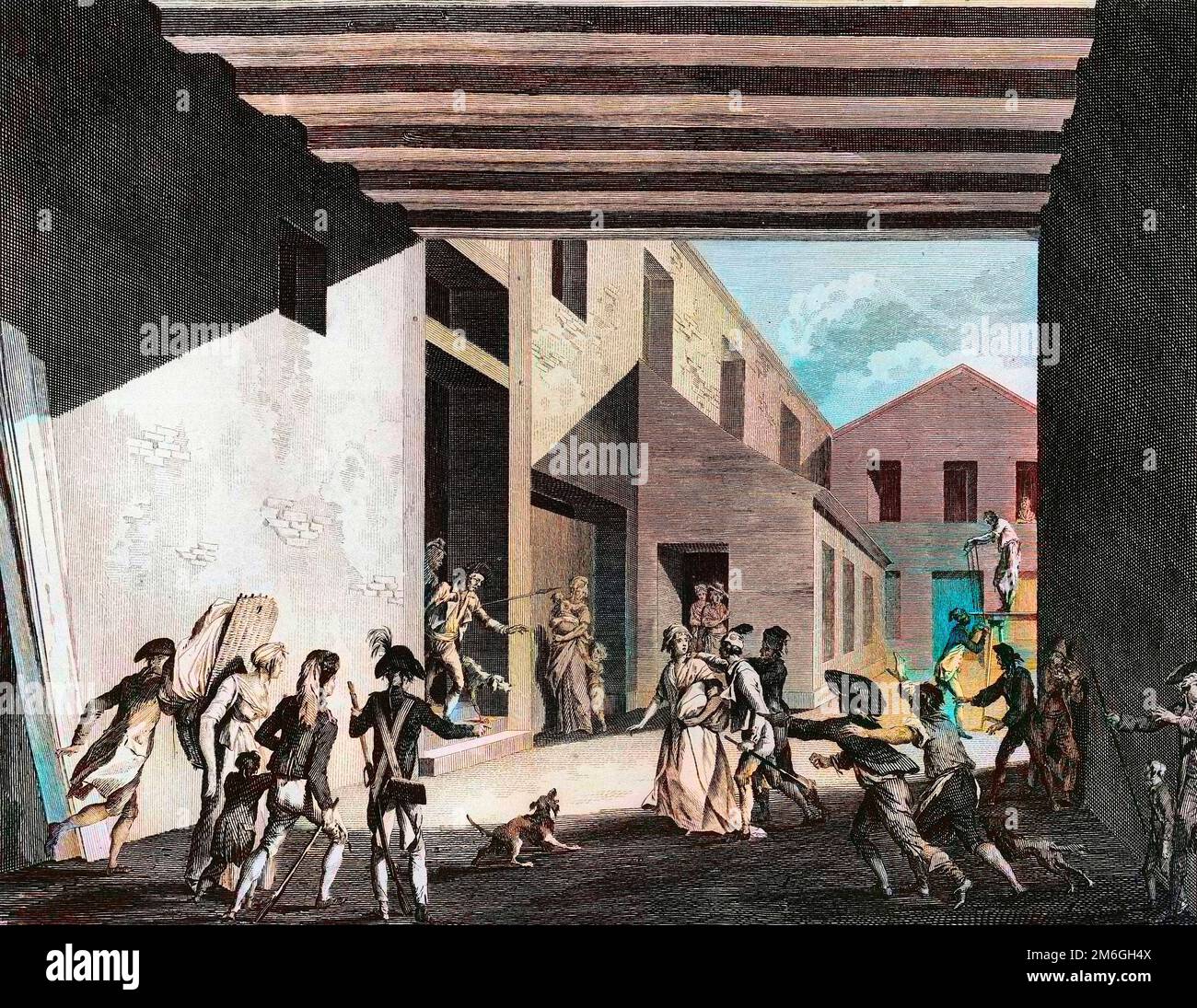 Revolution Francaise et mouvement contre revolutionnaire : Arrestation de Cecile Renaud (ou Cecile Aimee Renault, 1774-1794) apres avoir tente d'assassiner Robespierre chez lui le 22 mai 1794. Stock Photo