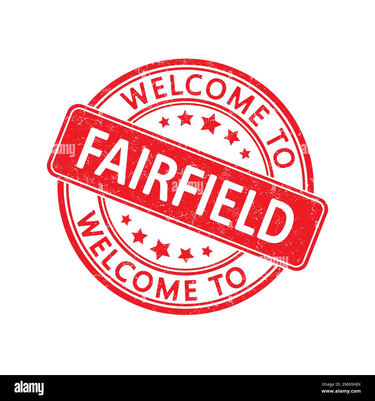 Welcome to FAIRFIELD. Impression of a round stamp with a scuff. Flat style Stock Vector