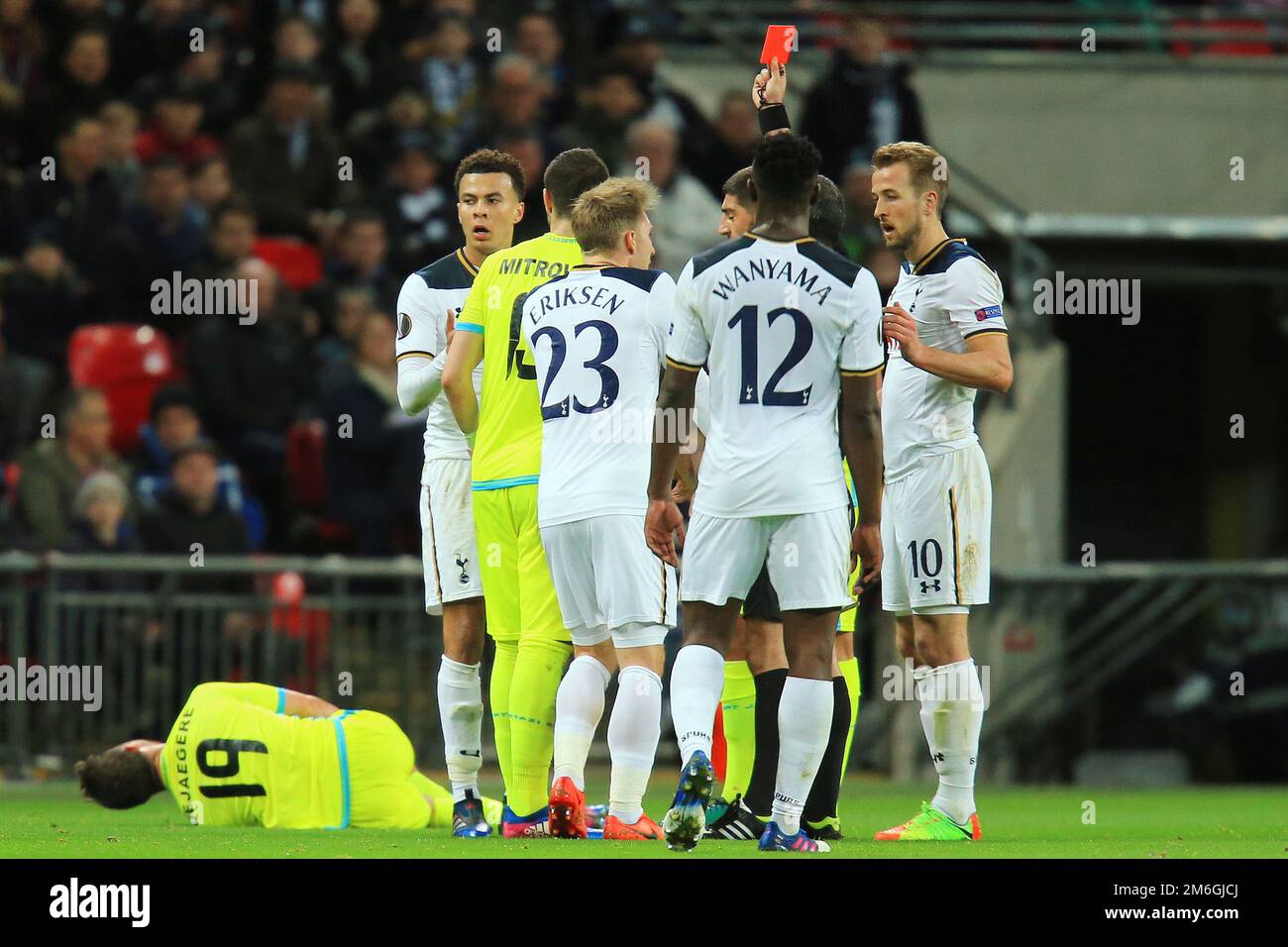 Dele Alli of Tottenham Hotspur is shown a red card Tottenham Hotspur v KAA Gent, UEFA Europa