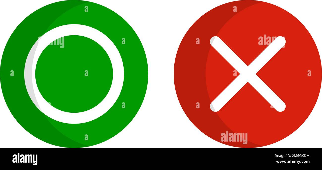 Correct and incorrect circle and cross icon set. Permitted or prohibited. Editable vector. Stock Vector