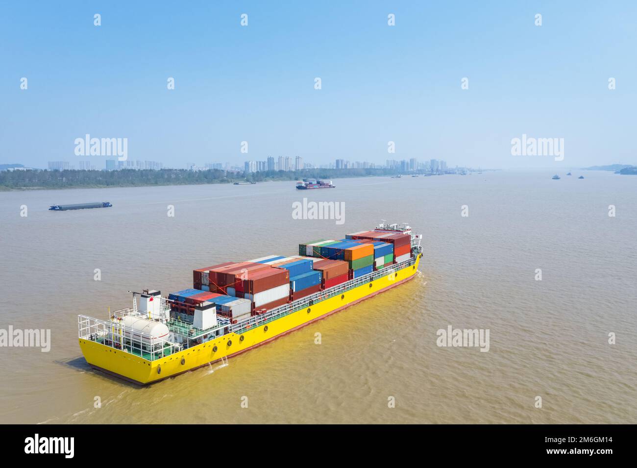 Container ship on the yangtze river Stock Photo