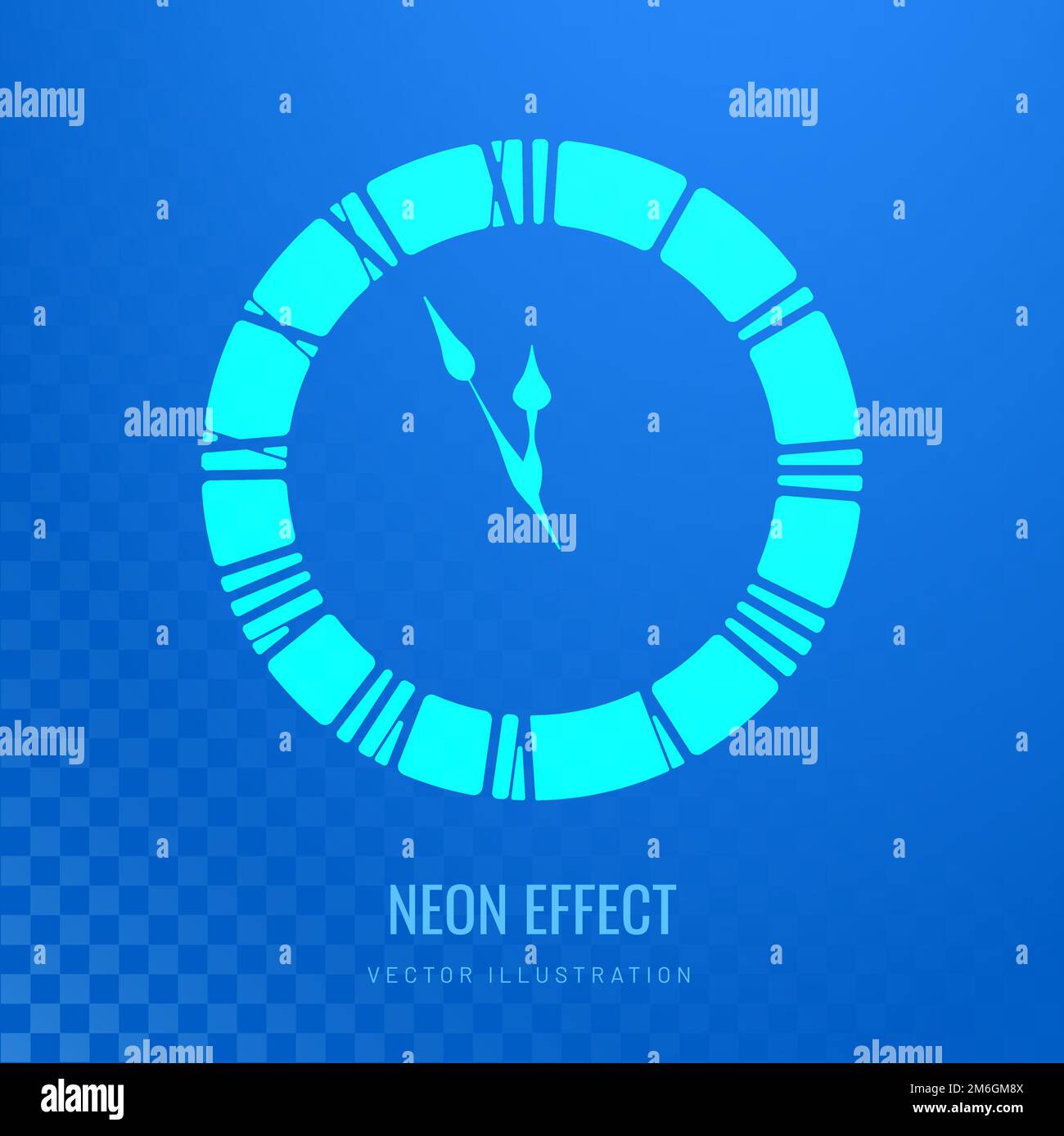 Clock light effect in digital futuristic style. Glowing clock