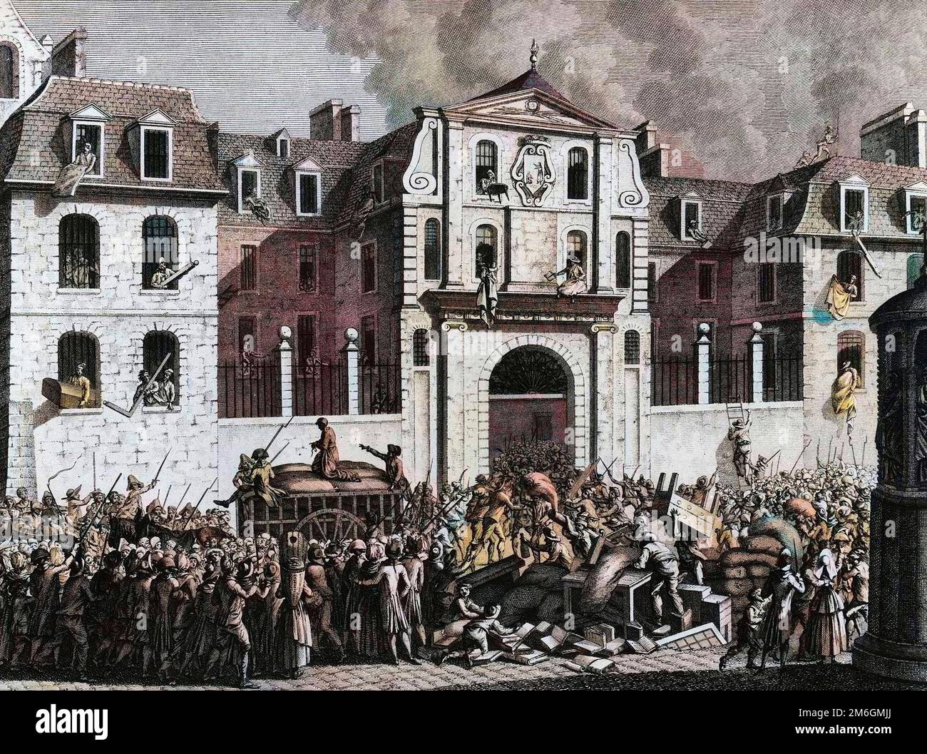 Revolution francaise de 1789 - French Revolution:  Pillage de la maison Saint Lazare a Paris le lundi 13 juillet 1789 par les revolutionnaires. Gravure de Berthaut d'apres Prieur. Stock Photo