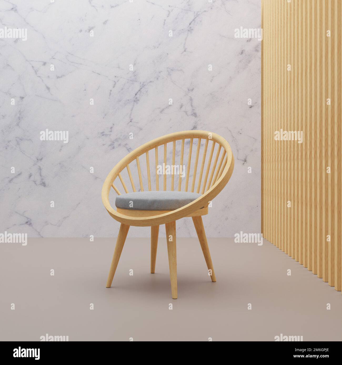 3D rendering wood chair on white marble background Stock Photo - Alamy