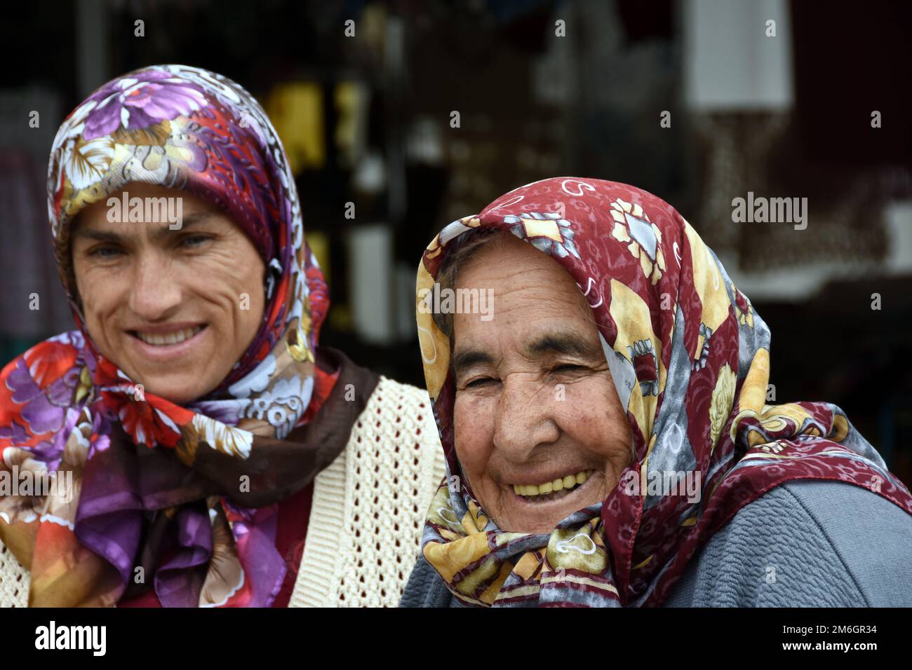 Faces of Turkey: Mature Women in Traditional Head Scarf Stock Photo