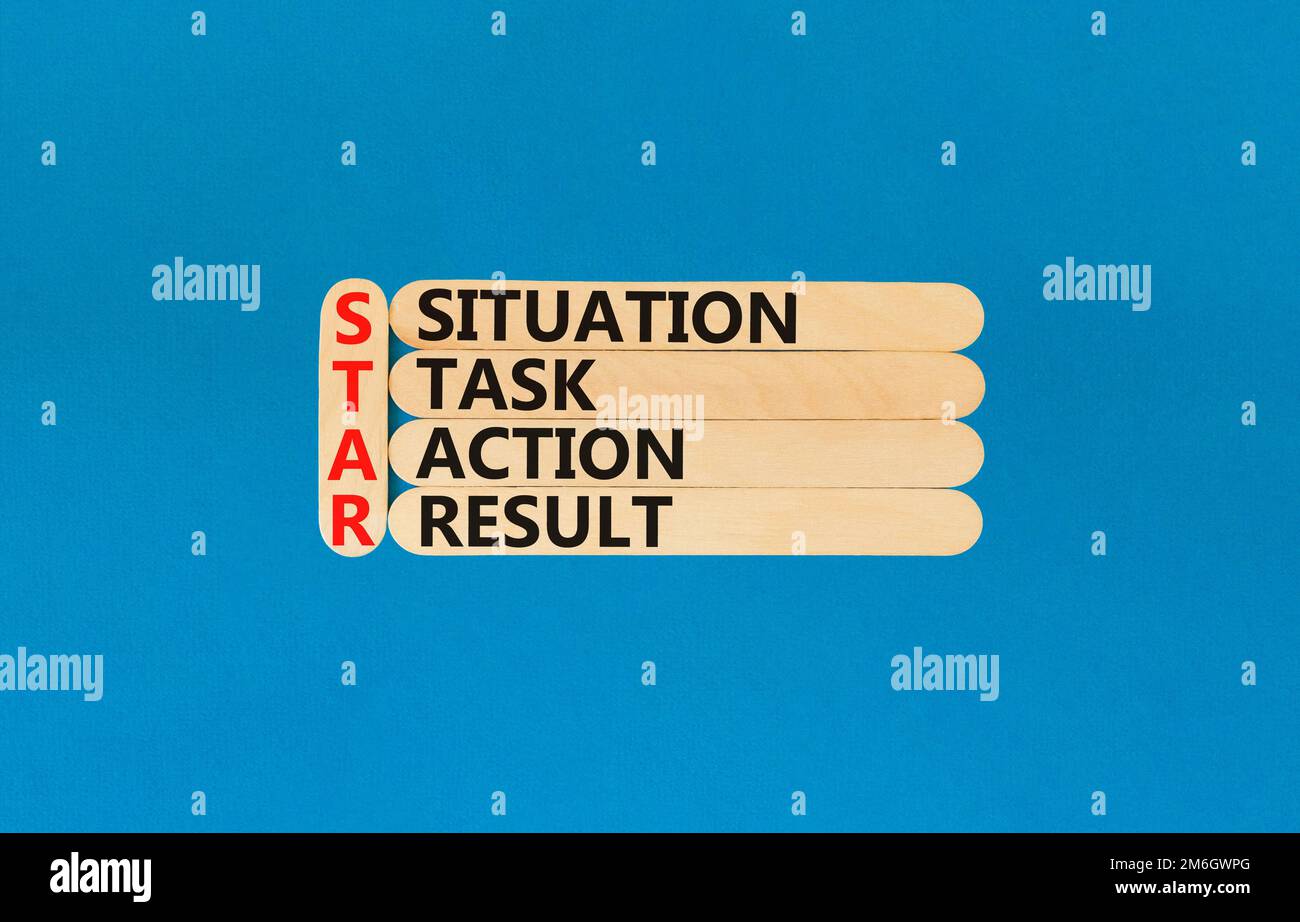 STAR situation task action result symbol. Concept words STAR situation ...