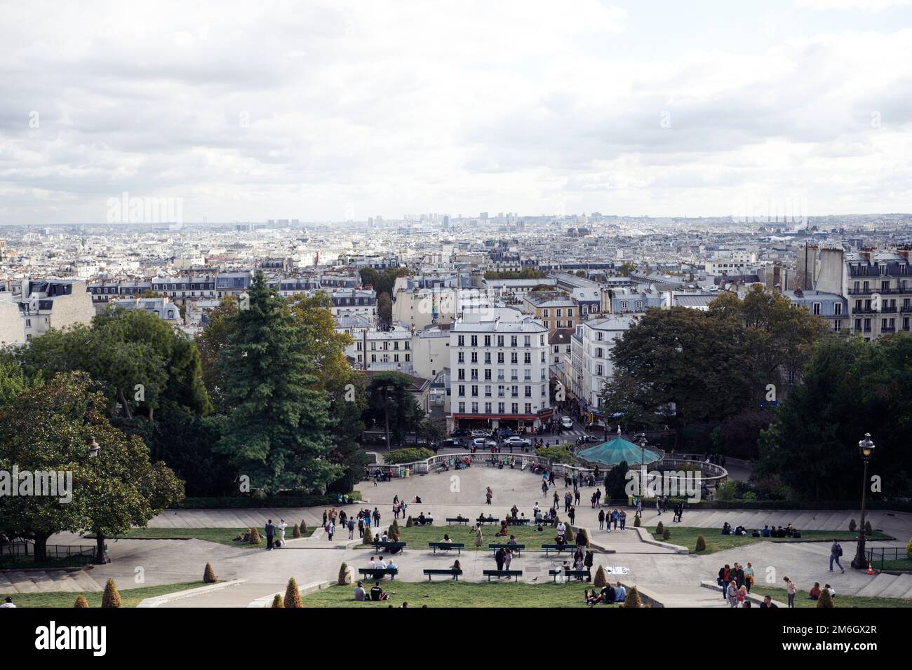 Paris, parisienne, horizon, skyline, metropolis, french, france, clouds, Tourists, Tourism, view, viewing point, viewpoint, look, out, cityscape, land Stock Photo