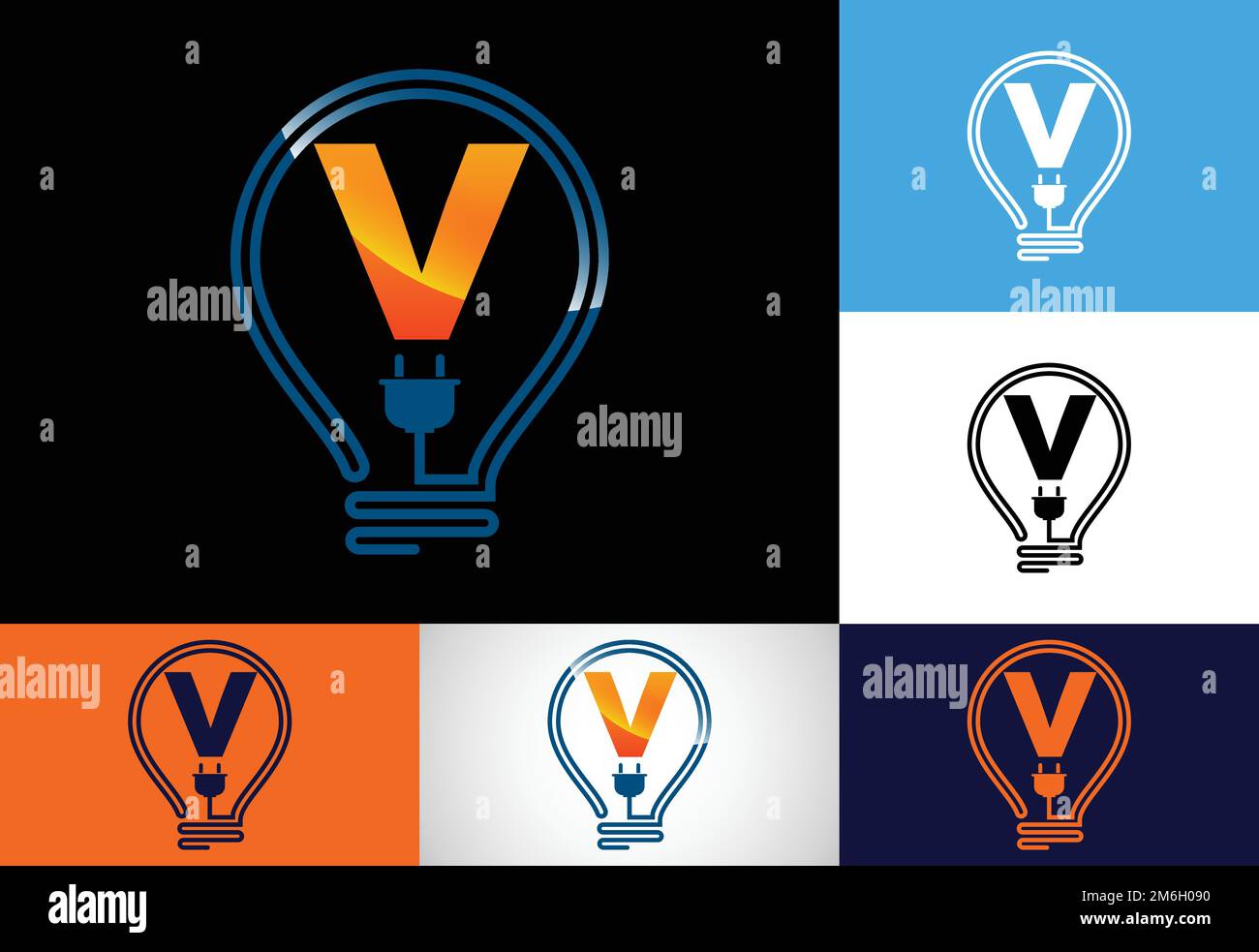 Initial alphabet V with an electric bulb. Electric bulb logo vector ...