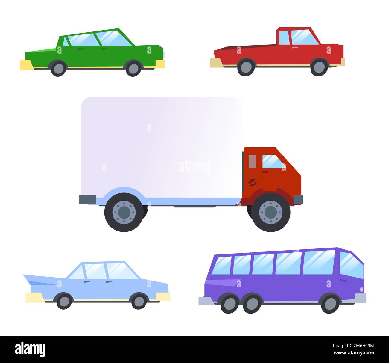 Cartoon multi-colored cars (5 pieces). Cars, Bus and Pickup Stock Vector  Image & Art - Alamy