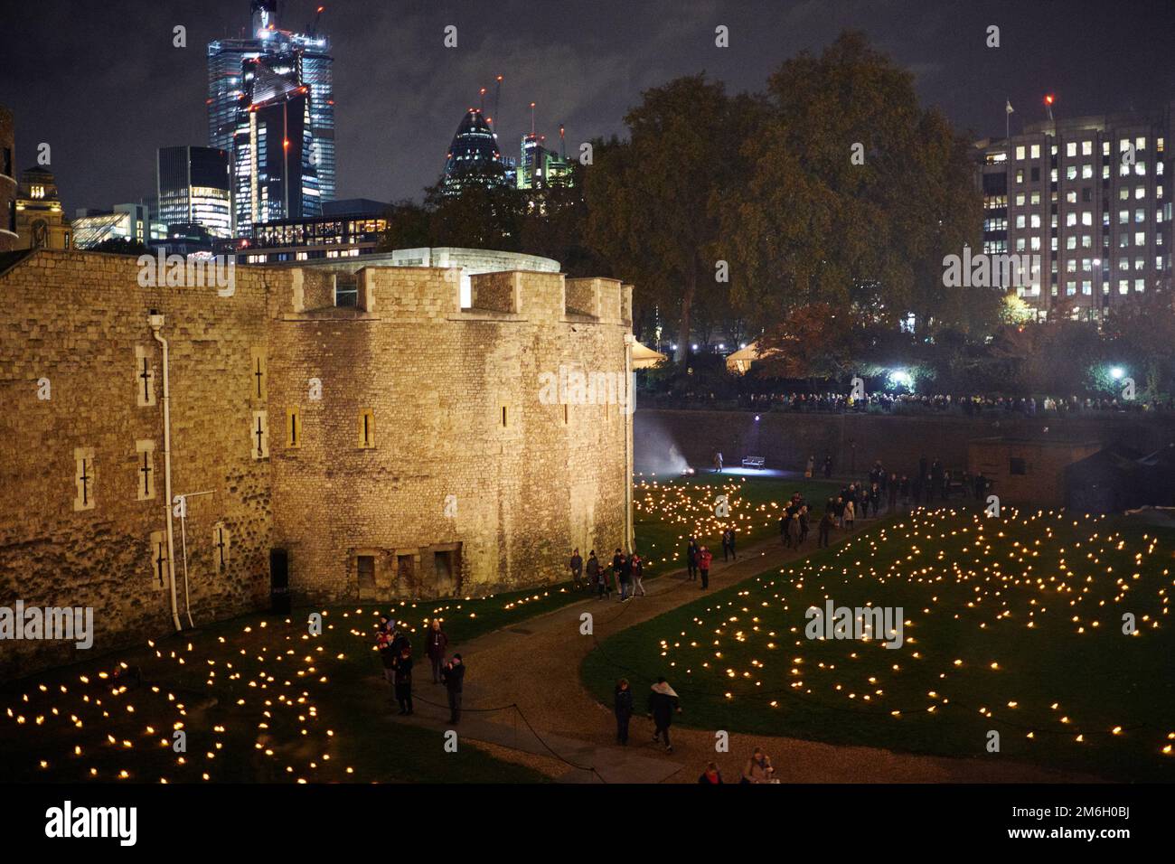 Lights are displayed in the grounds of the Tower of London to mark Remembrance Day in London Stock Photo