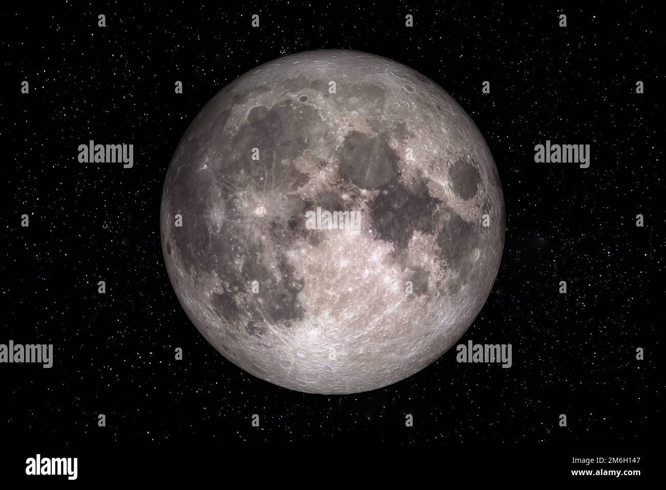 Moon is Earths Satellite orbiting in Space surrounded by Stars. This image elements furnished by NASA. Stock Photo