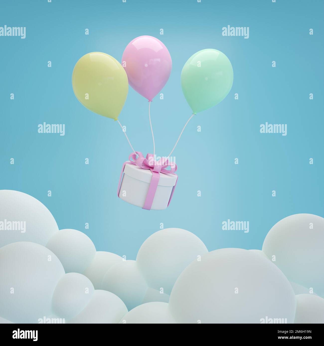 3D rendering white gift box with pastel balloon on cloud Stock Photo ...