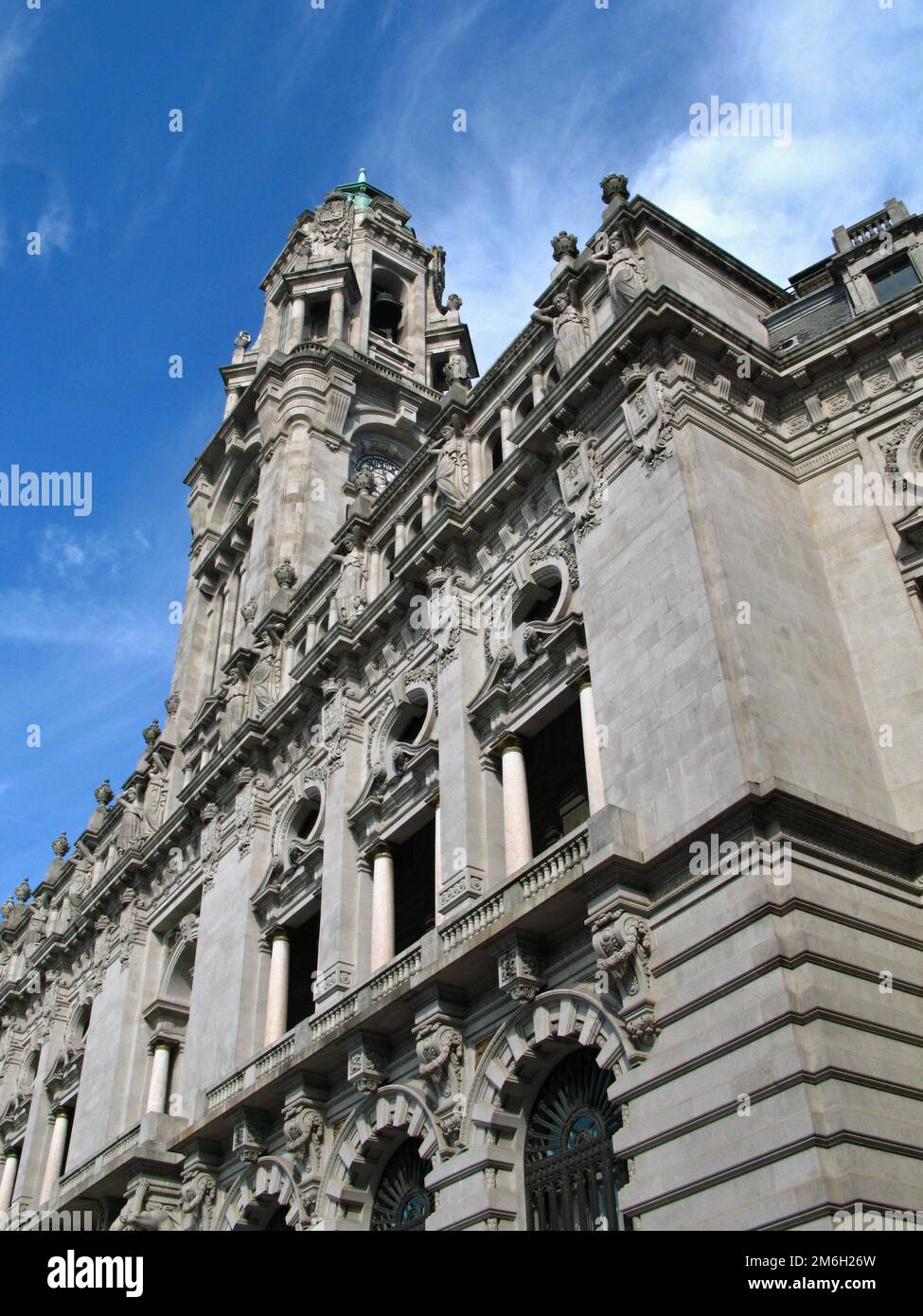 Tower and facade of Porto historic city hall - Portugal Stock Photo