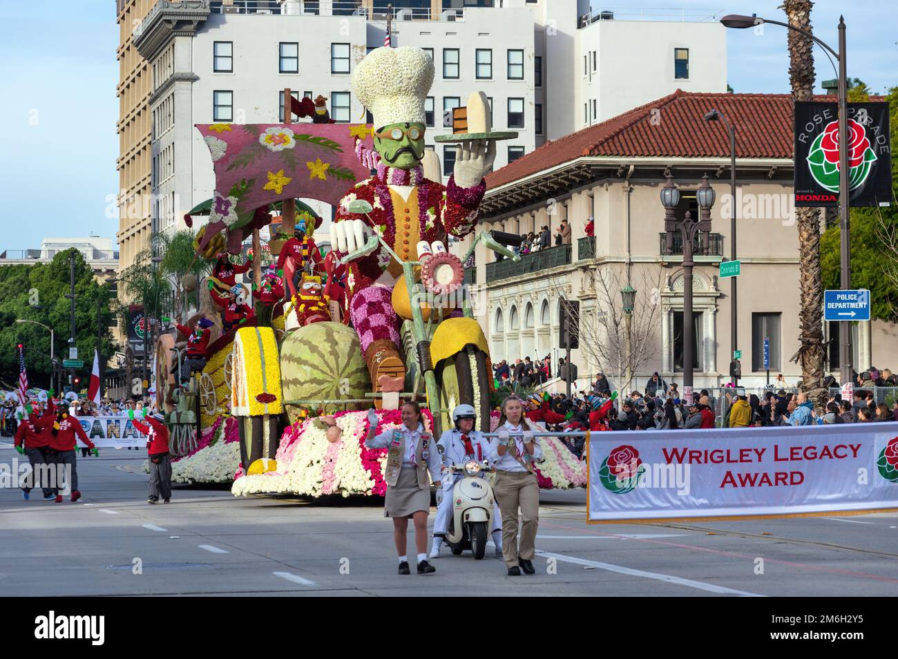 Pasadena, California, United States - January 2, 2023: Trader Joe's float shown at the 134th Rose Parade. Stock Photo