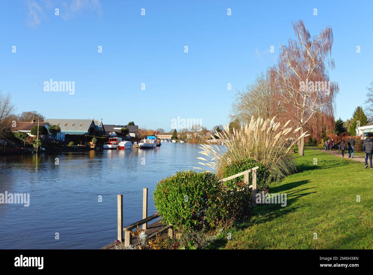 The River Thames and riverside at Laleham Staines on a sunny winters
