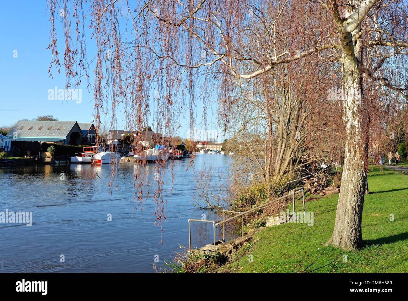 The River Thames and riverside at Laleham Staines on a sunny winters
