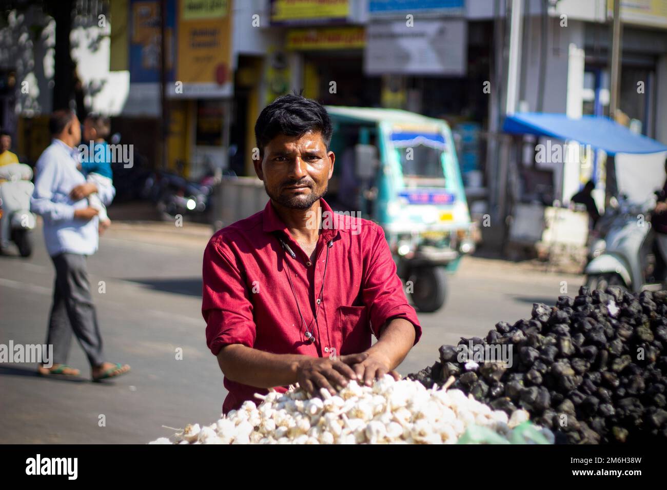 Vadodara, Gujarat Nov 19th 2022 Indian vendor selling goods in stall