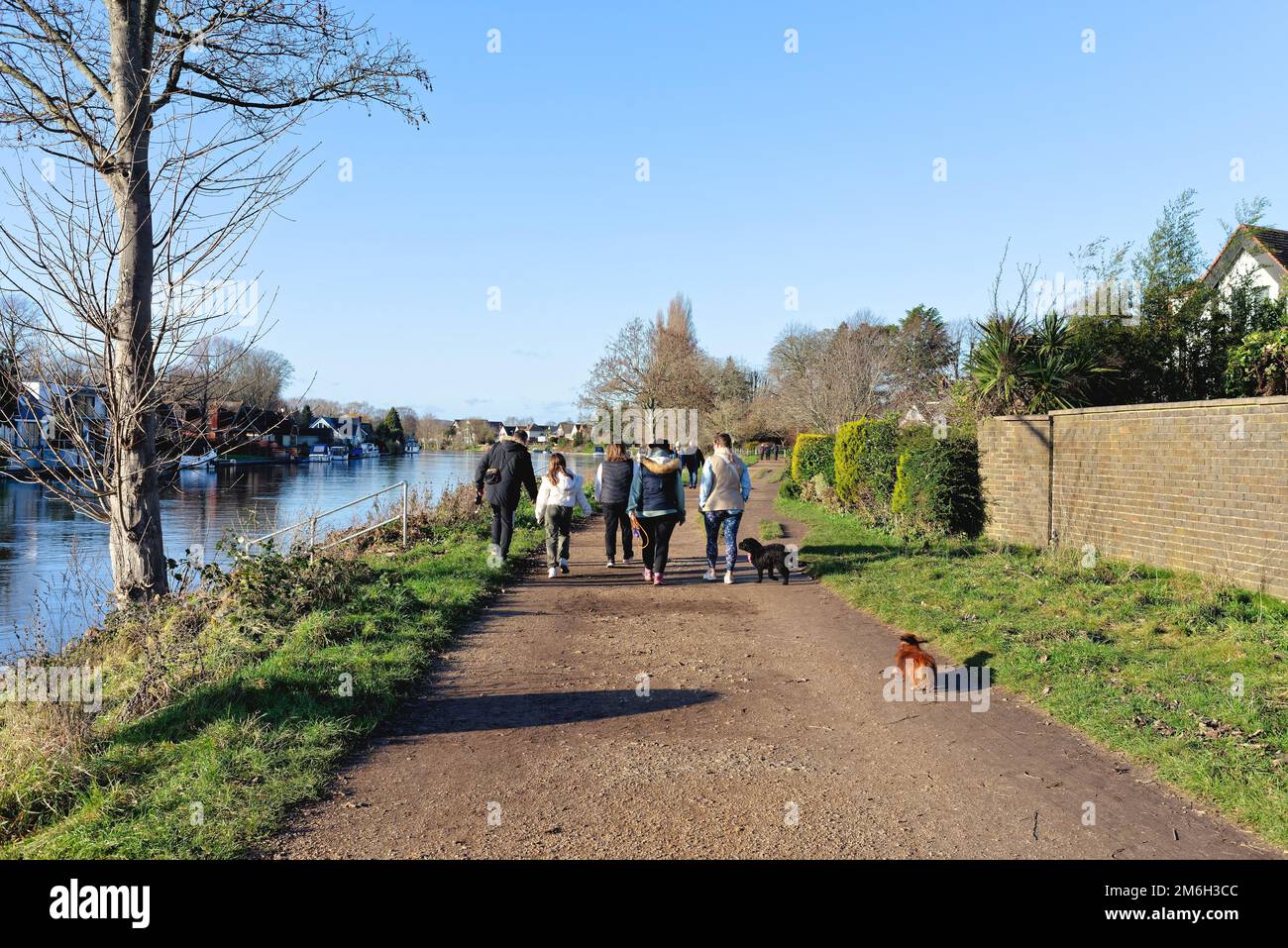 The River Thames and riverside at Laleham Staines on a sunny winters