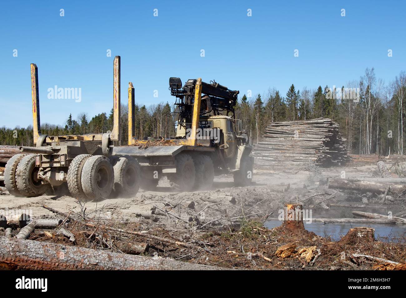 Operations for loading a logging truck Stock Photo