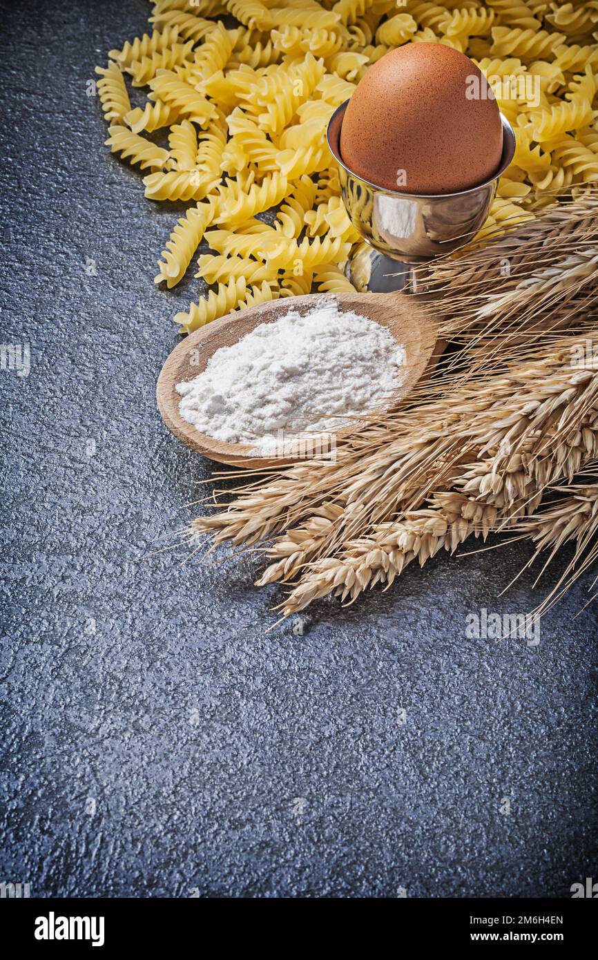 Uncooked Rye Burlap sack uncooked pasta wheat rye ears wooden spoon flour eggcup ...