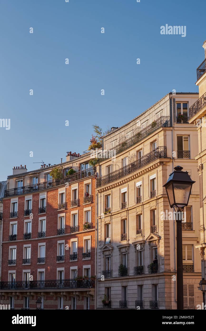 Traditional Parisian Residential Buildings in the Montmartre Area - Paris, France Stock Photo