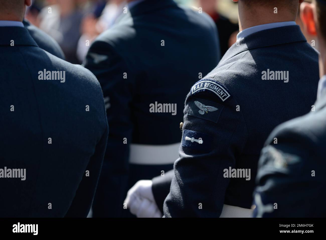 Uniform details RAF Regiment Gunners march on parade Stock Photo