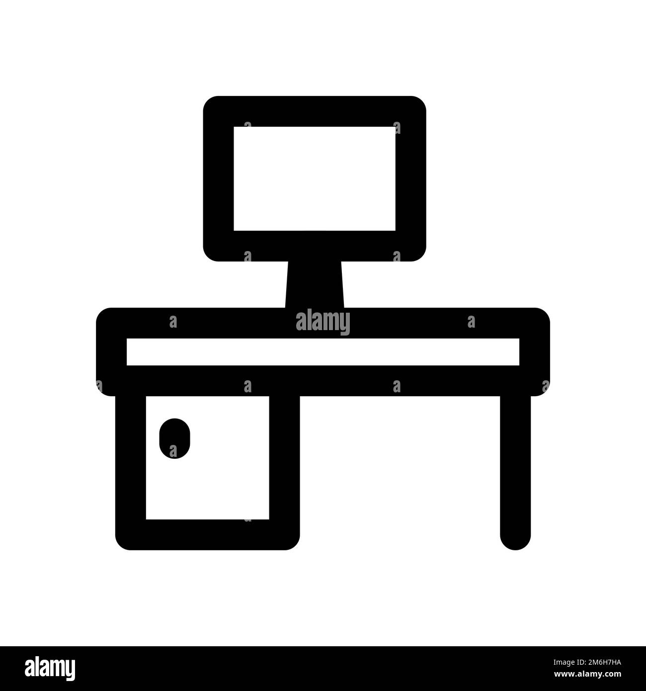 Office table icon line isolated on white background. Black flat thin