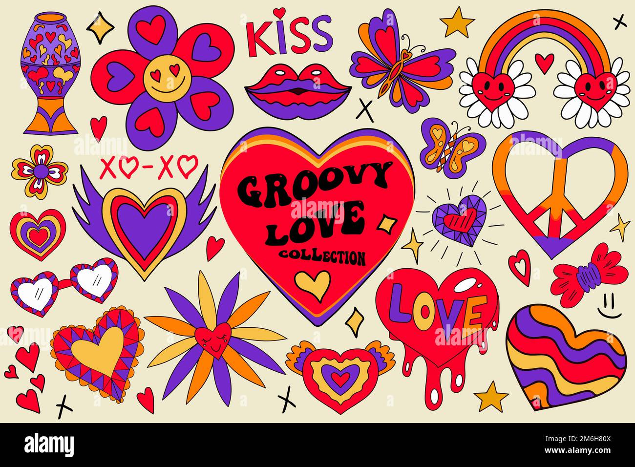 Groovy Valentines Stickers, Retro Valentine Sticker Bundle By ArtFM