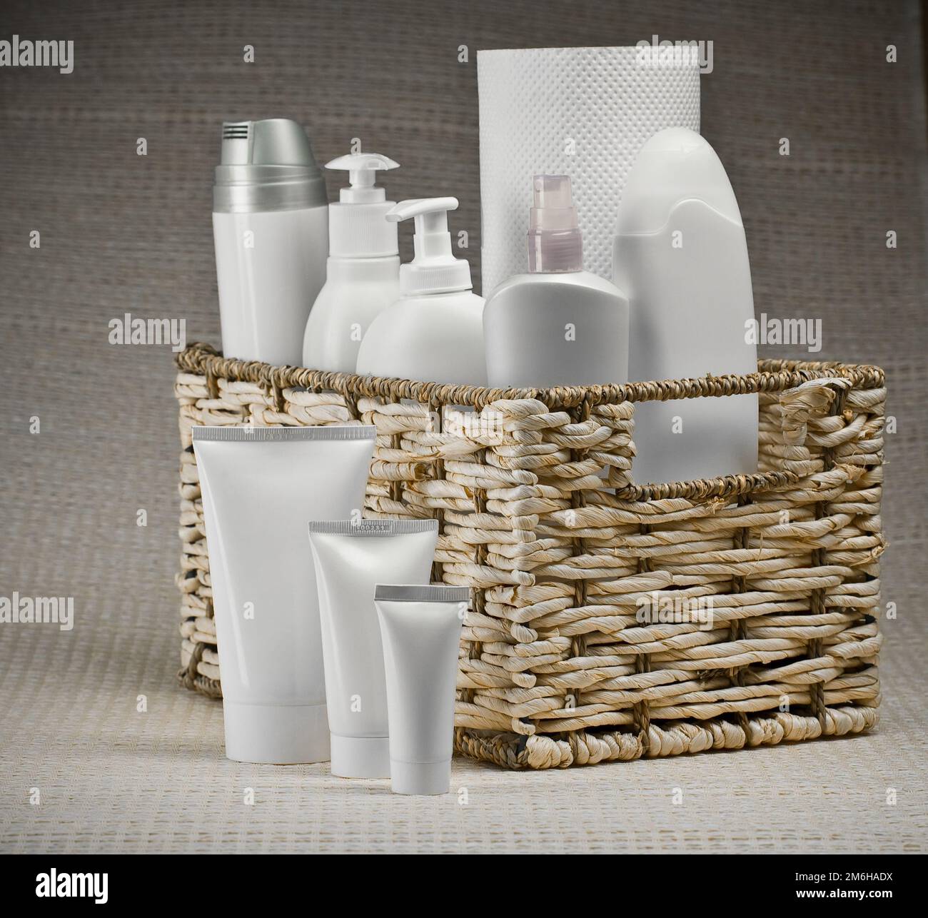 toilet articles with basket Stock Photo Alamy