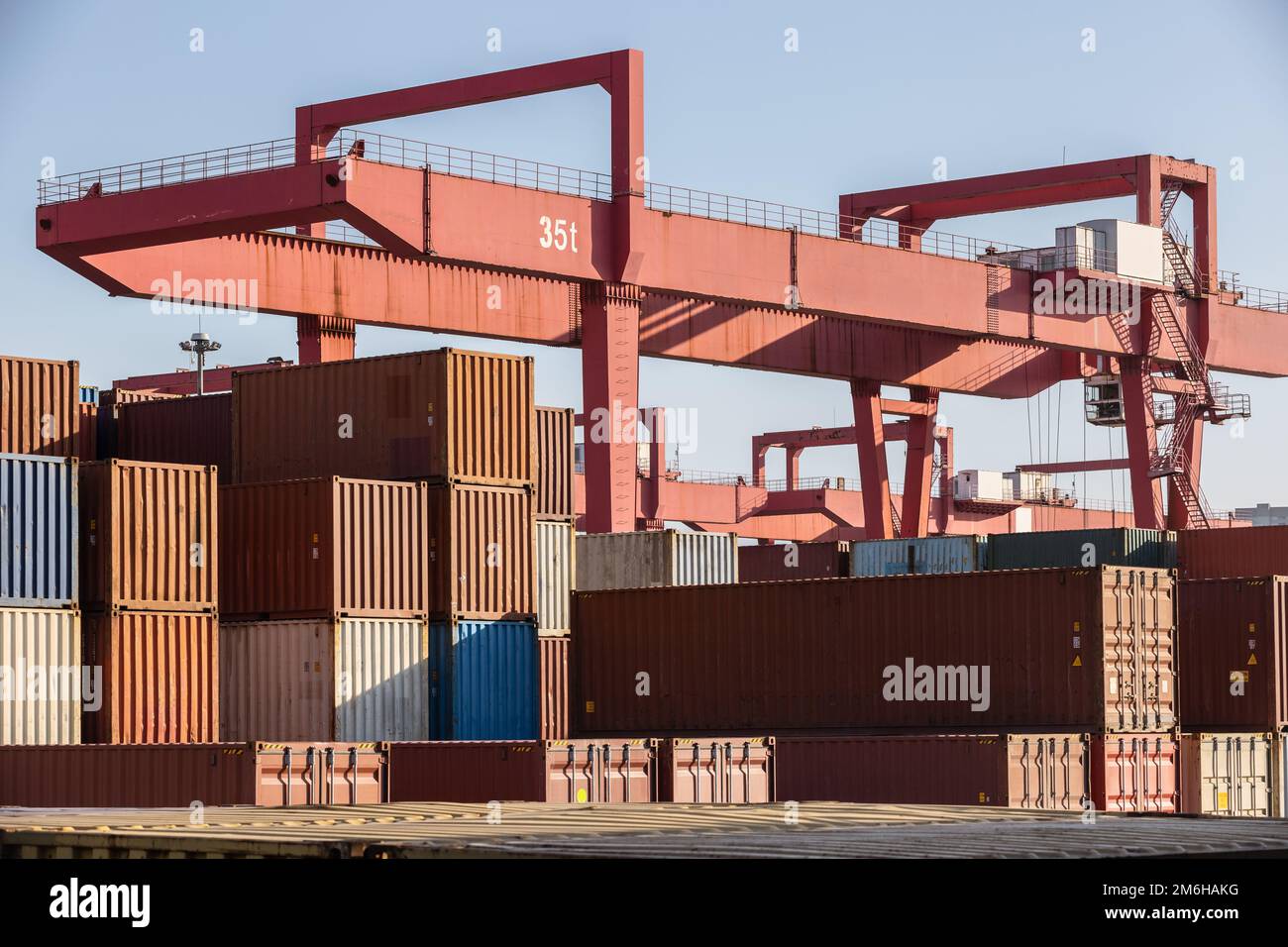 Close-up of the containers yard Stock Photo