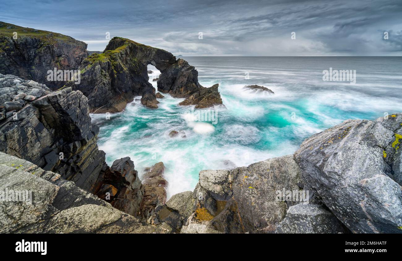 Stormy day with surf on the Isle of Lewis, Outer Hebrides, Scotland