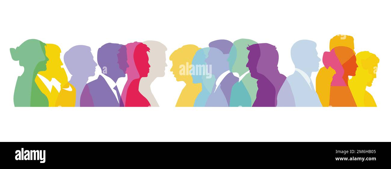 Colorful faces in profile, crowd illustration Stock Photo