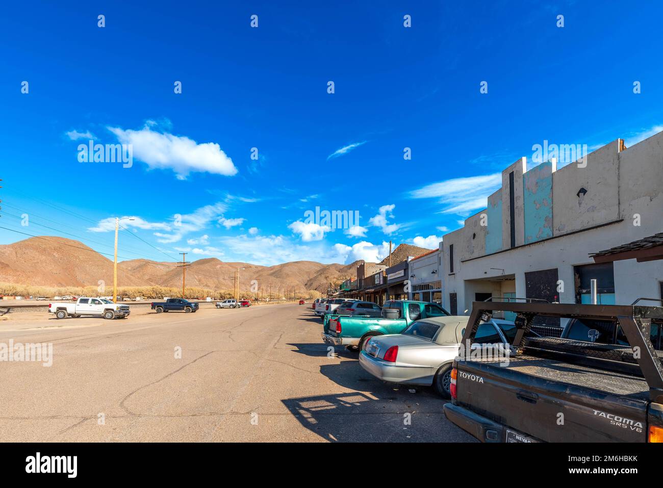 Parking cars at the Main street in Caliente Nevada Desert Town Stock
