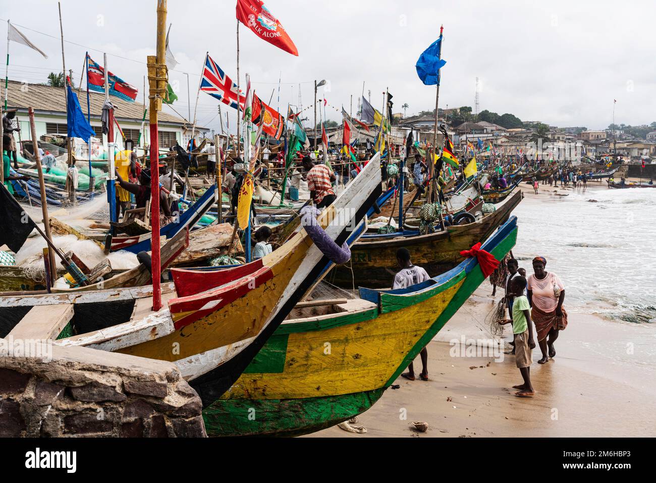 Flags, Colourful, Traditional Fishing Boats, Cape Coast Fishing Harbour