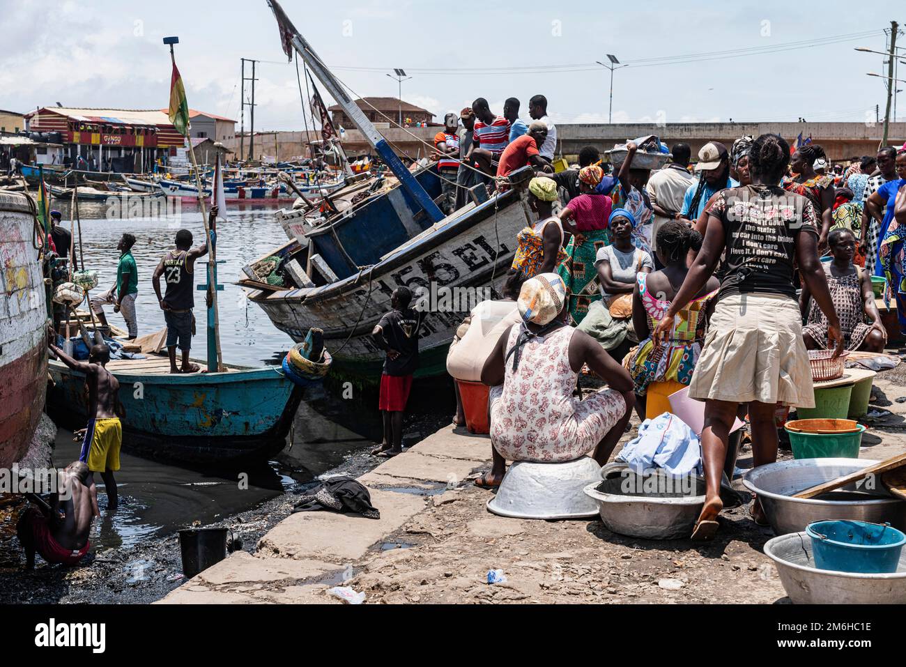 Women, fish seller, fish market, fishing boat, Elmina fishing port