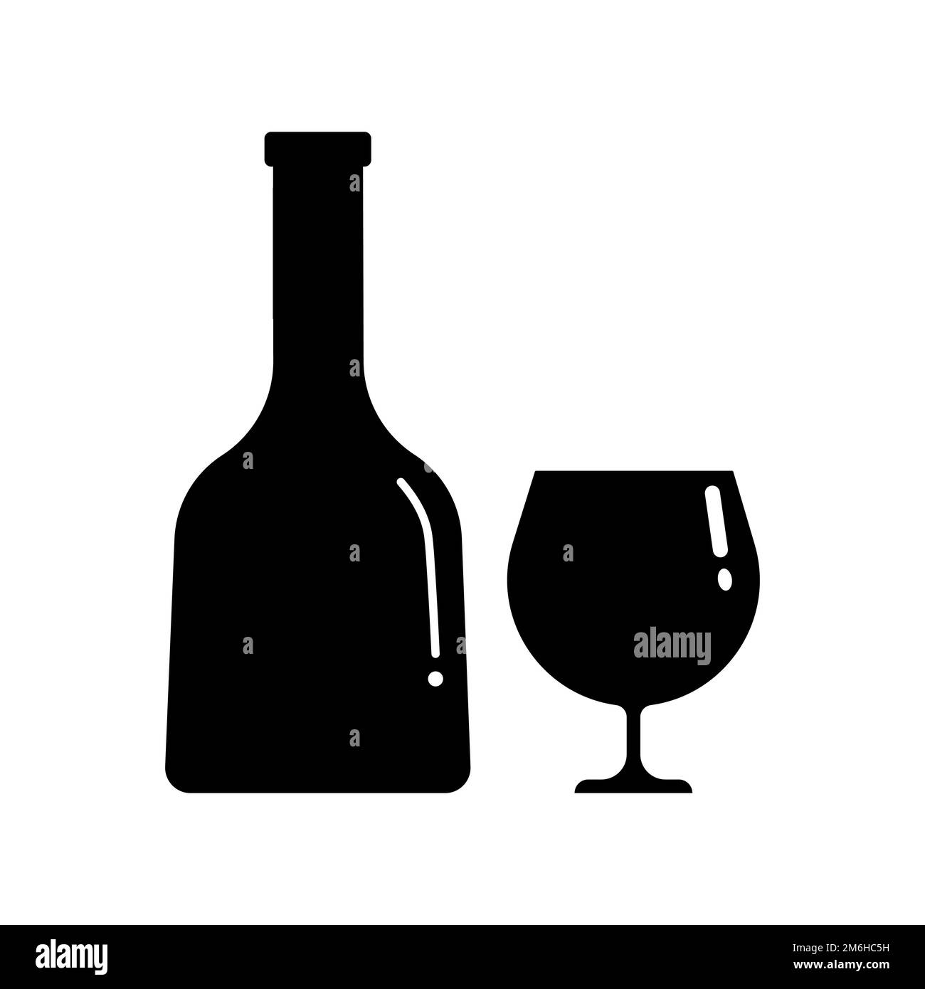 Set of alcohol bottle and glass silhouettes. Vector clip art isolate on