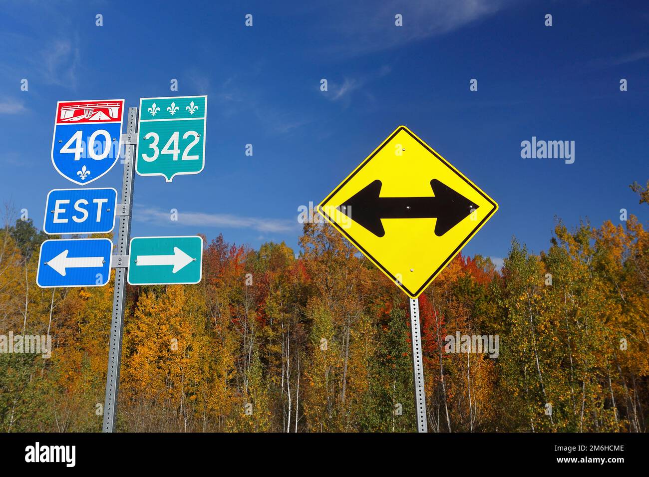 Information sign to Trans Canada Highway and National Road, Province of Quebec, Canada Stock Photo